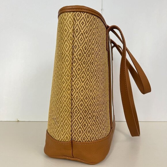 Thirty-One Little Dreamer Natural Straw Light Blue Middle Stripe Summer Tote Bag - Picture 4 of 15